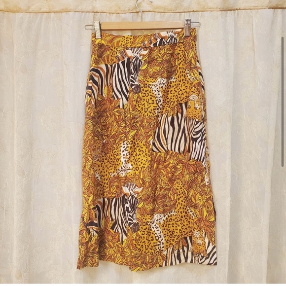 Maeve Zebra Print Safari Button Front Midi Skirt Side Slits - Picture 3 of 6